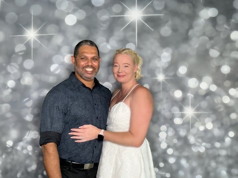 Jucinta and Herbie taking a moment in the photo booth at their engagement party at the Manly Yacht Club.