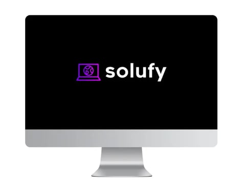 Ordinateur affichant le logo de Solufy – agence web spécialisée en création de sites