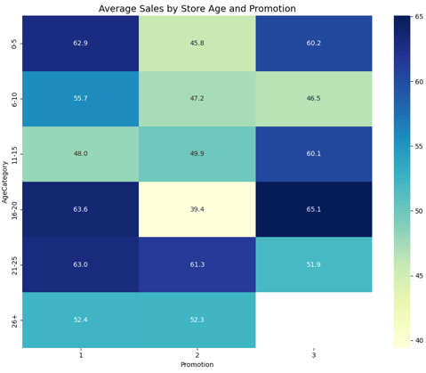 Heatmap of Store Age and Promotion performance (using Python Seaborn)