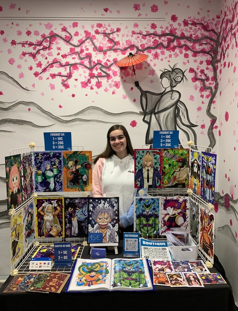 Marché de noel des créateurs Manga T à Metz stand petite plume, illustrations manga 