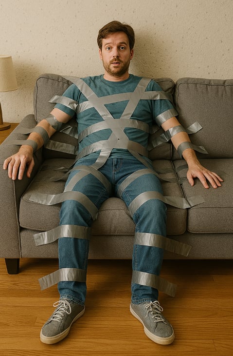 Un homme procrastine, scotché à son canapé pour la journée mondiale de la procrastination