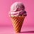 a cone shaped ice cream cone with pinkish ice cream