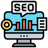 SEO icon with magnifying glass and webpage representing search engine optimization