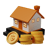 a house with a dollar sign and coins for home loan wealth