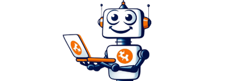 Wesoły robot Strony dla Każdego z kciukiem w górę, promujący tworzenie stron internetowych dla firm