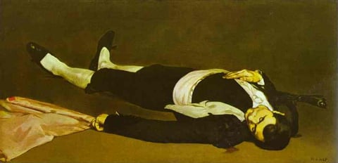 a painting of a man laying on the ground