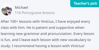 a teacher's profile of student testimonial Brazilian Portuguese lessons