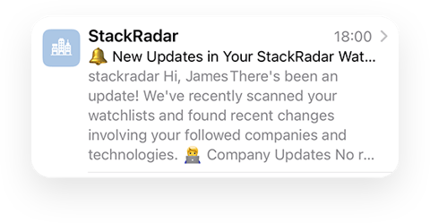 StackRadar alert about updates in user watchlist showing changes in followed com