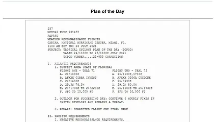 Screenshot of Plan of Day from NHC's website from a previous mission schedule.