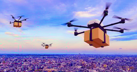 Drone in the process of delivering a package