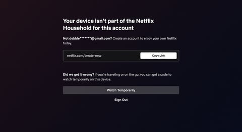 Netflix Not Part of Household error message on screen.