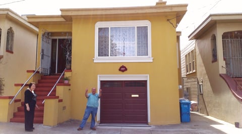 Wood grain paint garage door in San Francisco.