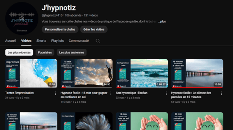 affichage de la chaine Youtube J'hypnotiz