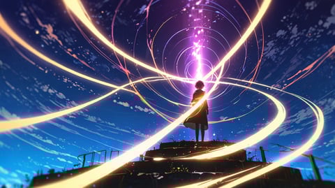 Anime Style upward spiral with a character at the top
