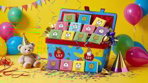 a teddy bear in a birthday gift box Personalized chocolate boxes