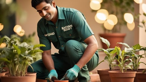 Gardener applying fertilizers to plants as part of their care routine.