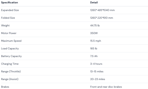 DYU C3 14-inch Folding Electric Bike Product Specifications