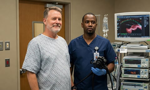 Homem realizado endoscopia para diagnóstico de câncer de estômago
