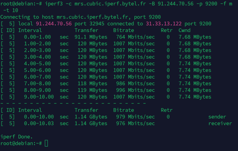 EvolusHost iperf3 output