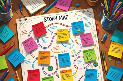 A visual representation of a story map, showcasing various elements and connections.