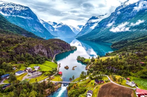 Norwegian farm on a fjord