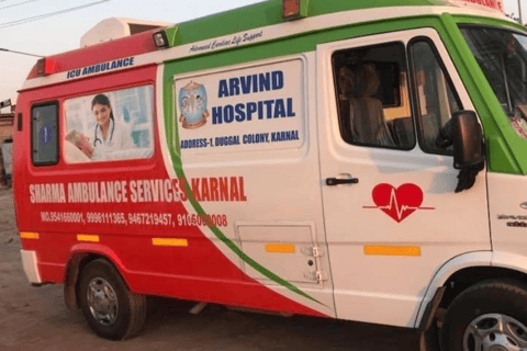 An image showing an ambulance of Sharma ambulance service in Karnal