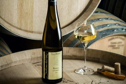 Alsatian white wine and barrels
