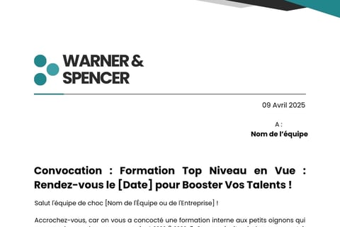 Modele de lettre de convocation à une formation interne