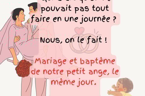 faire-part humoristique de mariage avec bapteme le meme jour