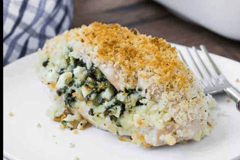 a plate with a piece of breaded chicken entreed