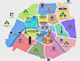 mapa da cidade de Paris dividido por bairros