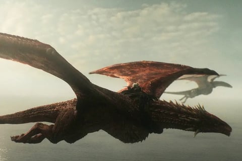 Dragão sobrevoando Westeros em uma cena de House of the Dragon Temporada 2