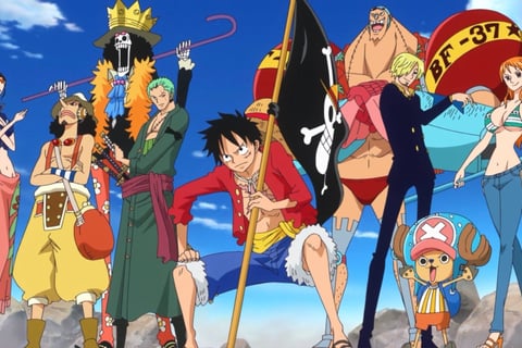Luffy liderando os Chapéus de Palha em One Piece