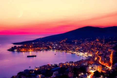 a cityscape of a city at night