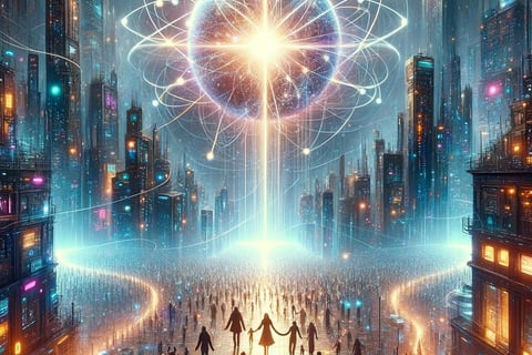 a group of people walking through a city