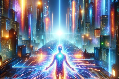 lejra man standing in front of a cityscape with a futuristic cityscape