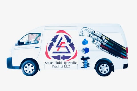 a van with a truck with a crane on it