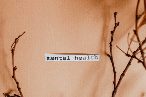 The word mental health written on the wall surrounded by branches