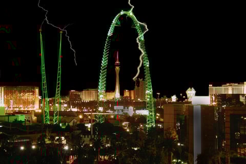 Part of the MGM Grand Adventures theme park around 1995. Fake lightning was added, colors enhanced.