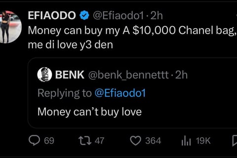 A screenshot of Efia Odo responding to an X user.