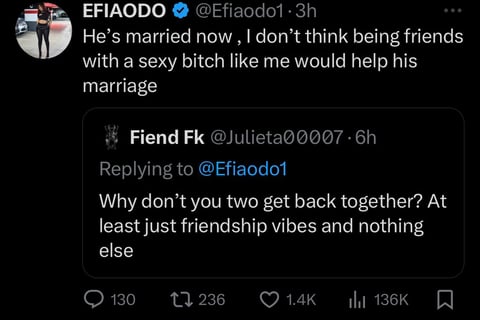 A screenshot of Efia Odos' reply to an X user.