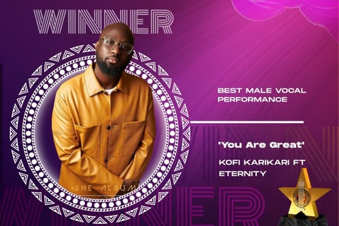 TGMA poster showing Kofi Karikari as the winner of the Best Male Vocal Performance.
