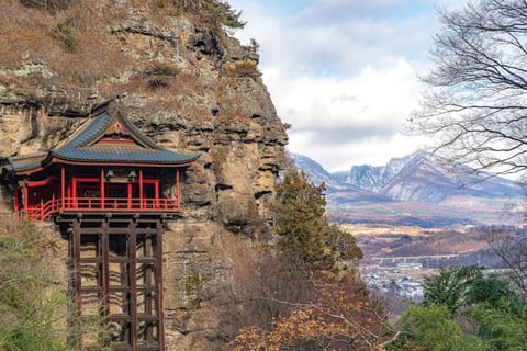Japanese temple in mountain in the cliff