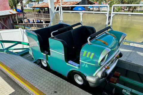A classic car style roller coaster train