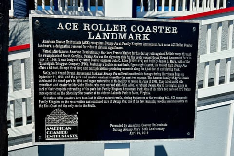 A sign naming Swamp Fox as an American Coasters Enthusiast landmark