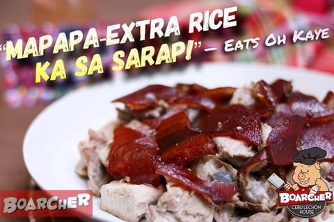 food review of boarcher cebu lechon house with photo of lechon on a plate