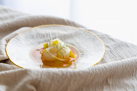 sashimi de calamar ika con ume warishita plato japonés sofisticado showcooking menú degustación