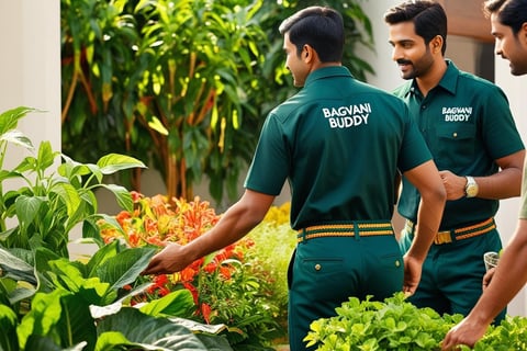 Gardener providing guidance on plant health maintenance and progress monitoring after fertilizing.