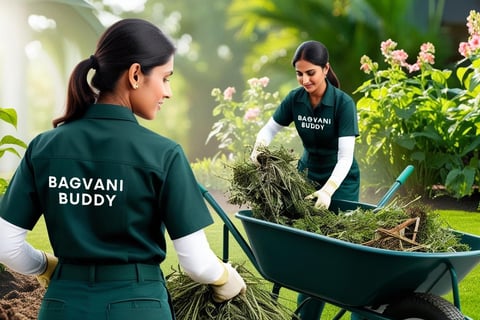 Gardener finishing weed control, leaving the garden spotless and healthier.