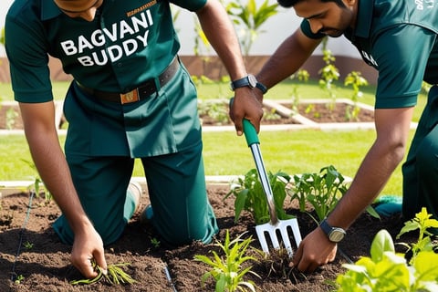 Gardener using proven techniques to eliminate weeds at their roots in the garden.